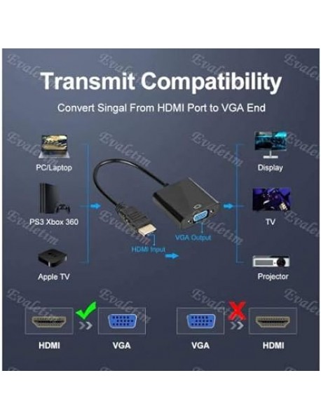 Alfais 4487 HDMI To Vga Monitör Tv Çevirici Dönüştürücü Kablosu, USB - VGA Adaptörler
